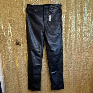 GAP Women's Cheeky Straight Leg High Rise in Black Faux Leather